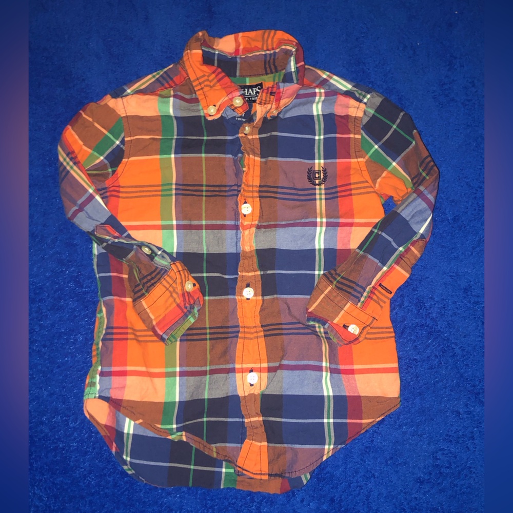 Chaps Kids Plaid Shirt - Orange and Blue